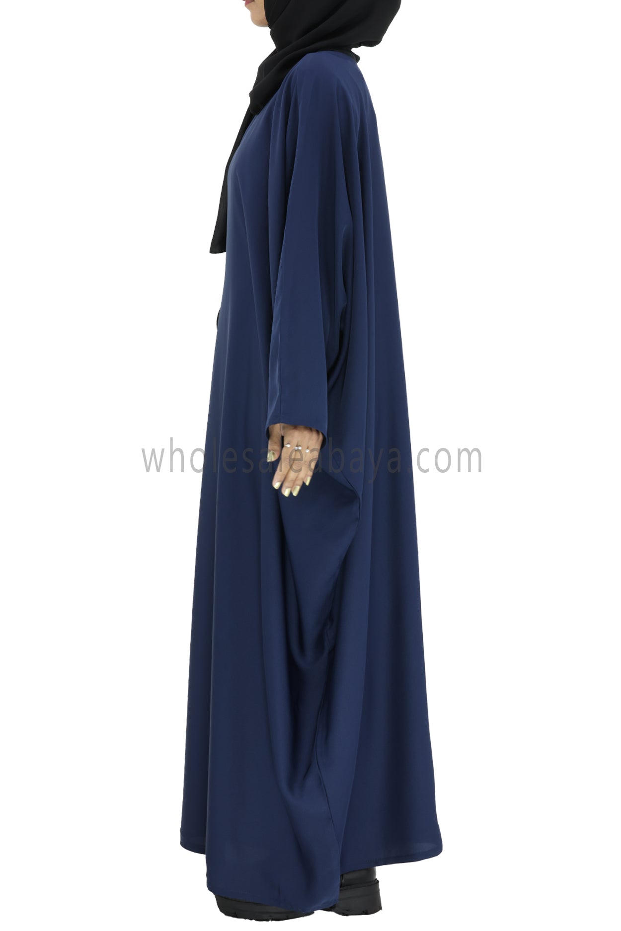 Plain Closed Butterfly Abaya With Inner Belt Navy Blue Colour