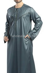 Men's Shiny Omani Thoube with Designer Tassel Smoke Green