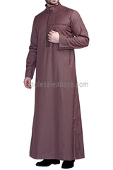 Elegant Men's Collar Thoube With Embroidery Ash Brown