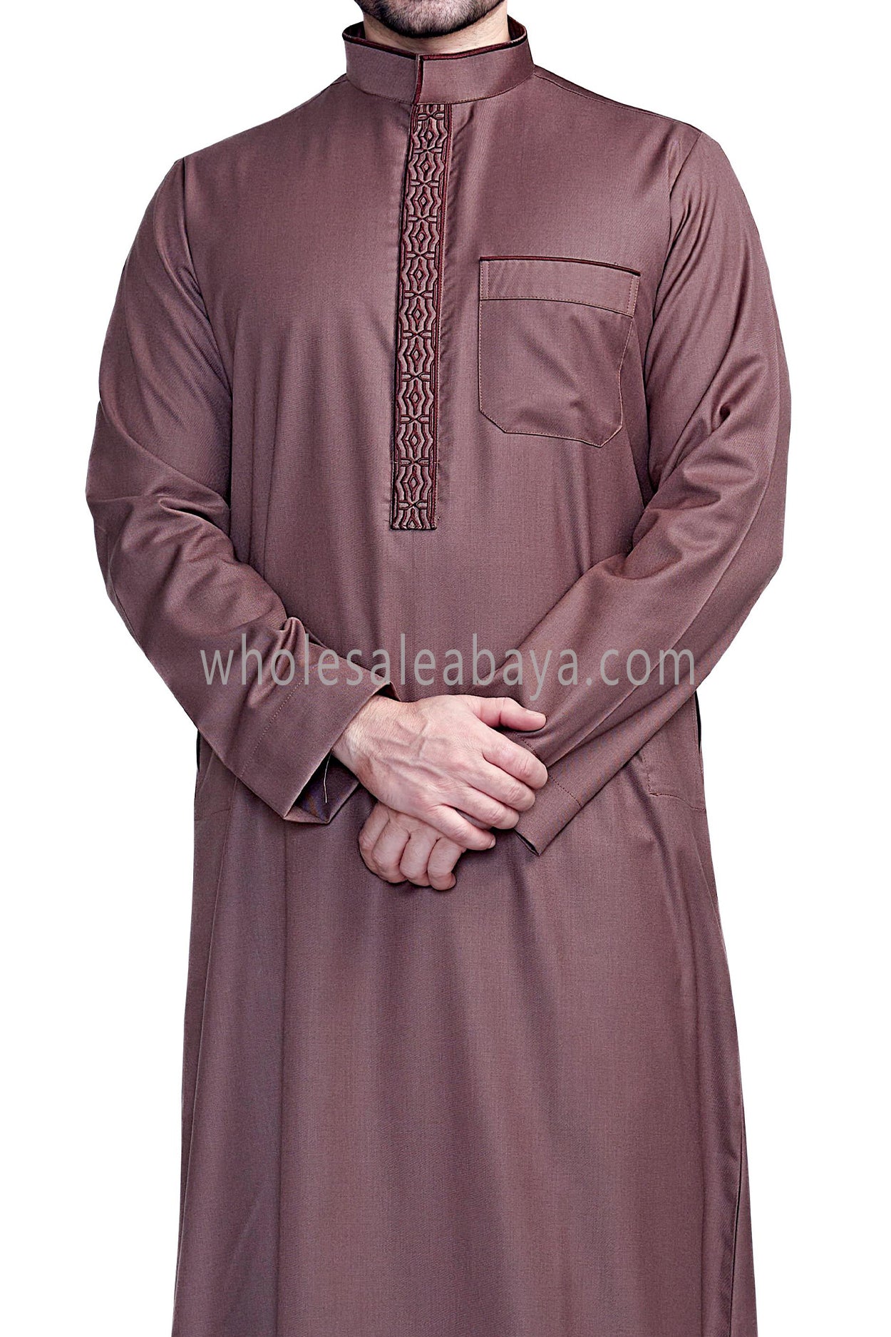 Elegant Men's Collar Thoube With Embroidery Ash Brown Colour