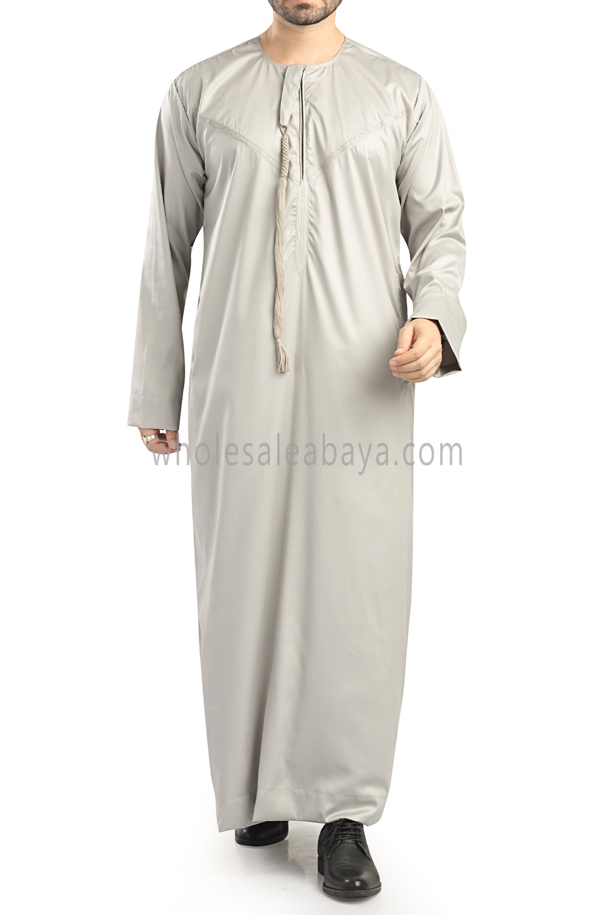 Men's Shiny Omani Thoube with Designer Tassel Stone Beige