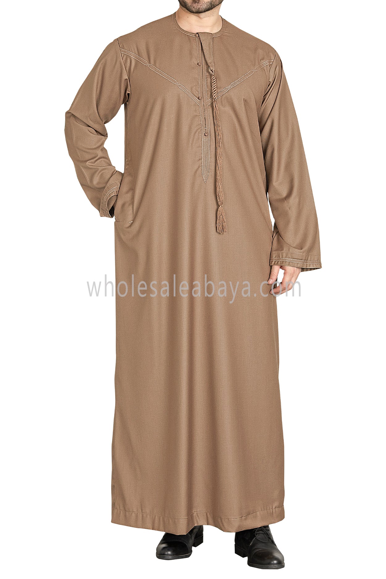 Men's Premium Emirati Thoube  With Buttons & Tassel Sand Brown