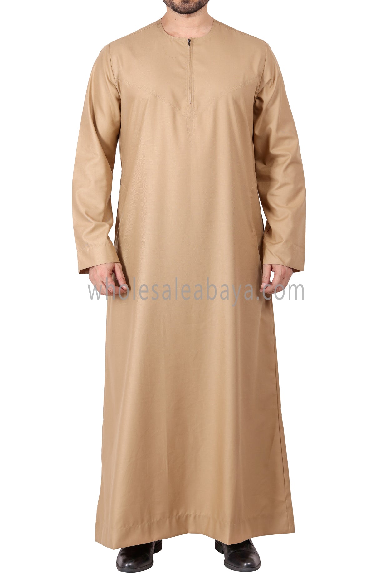 Men's Classic Plain Omani Thoube With Front Zip Gold