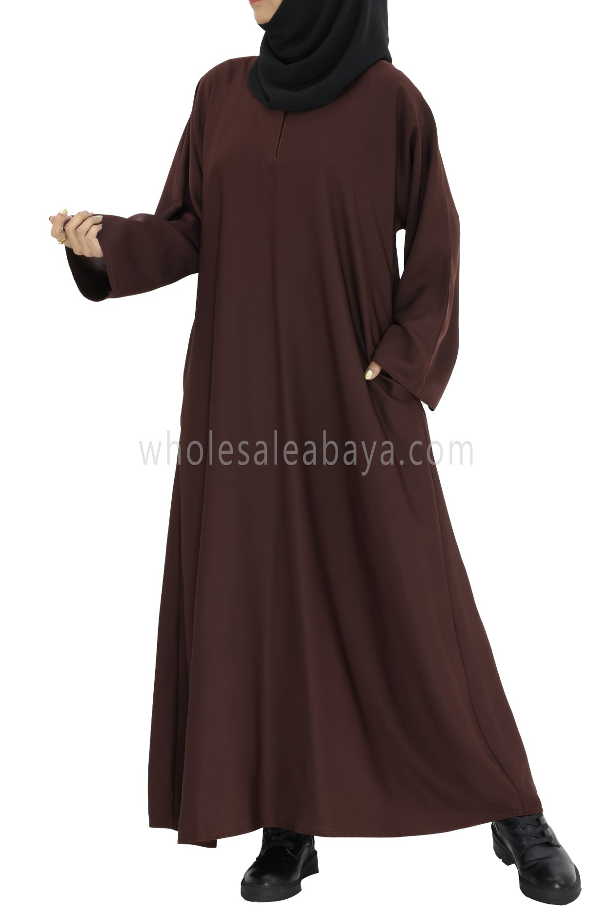 Plain Closed Abaya With  A-Line Straight Cut Chocolate Brown