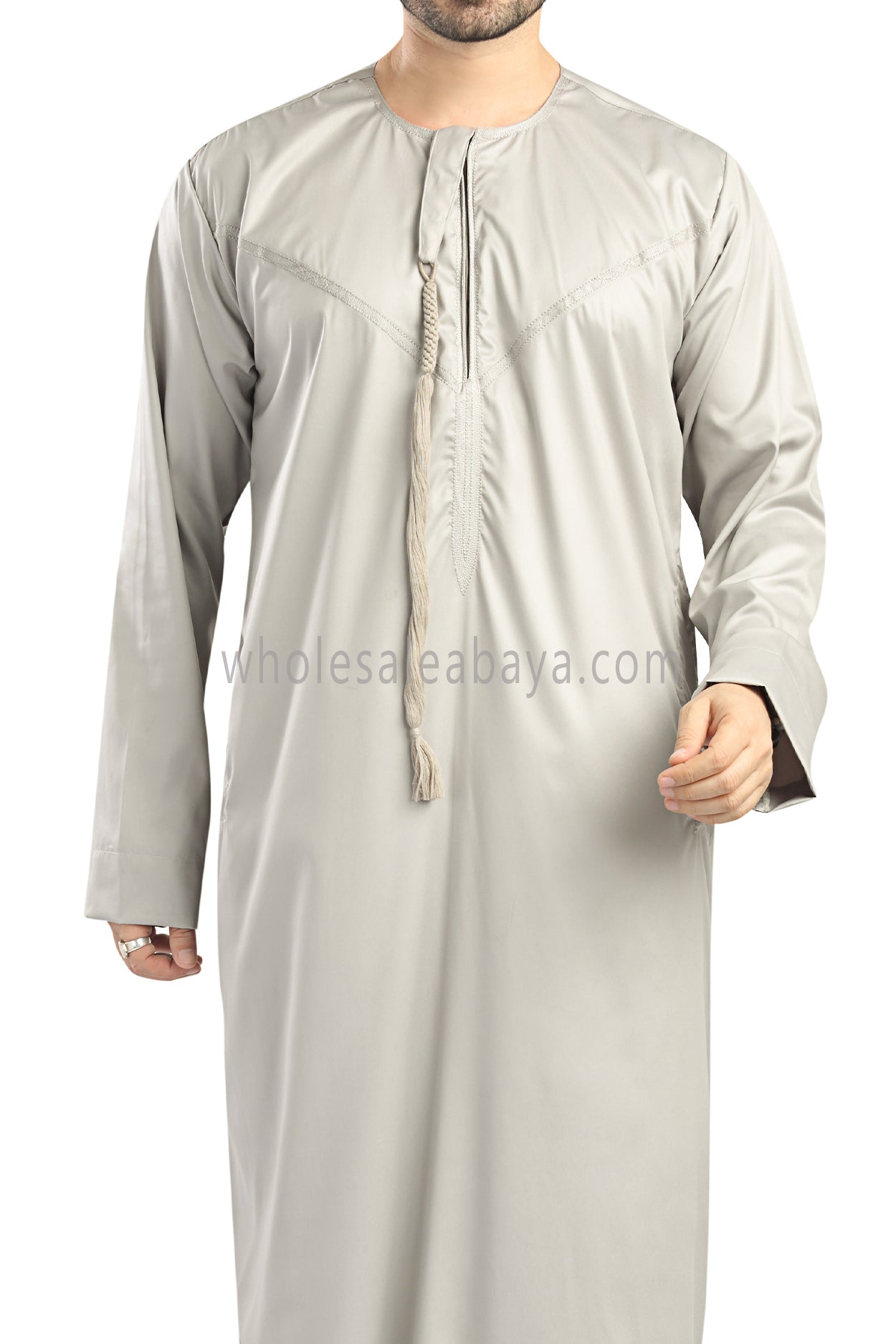 Men's Shiny Omani Thoube with Designer Tassel Stone Beige