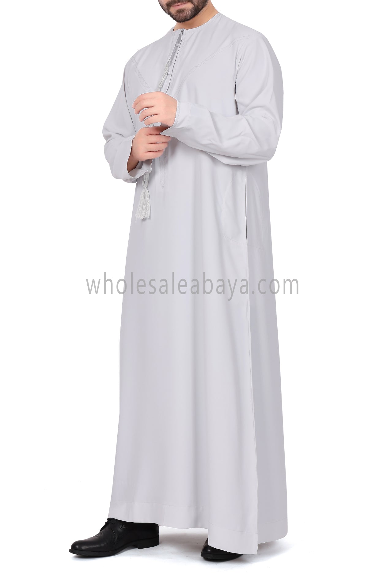 Men's Premium Emirati Thoube  With Buttons & Tassel Cool White