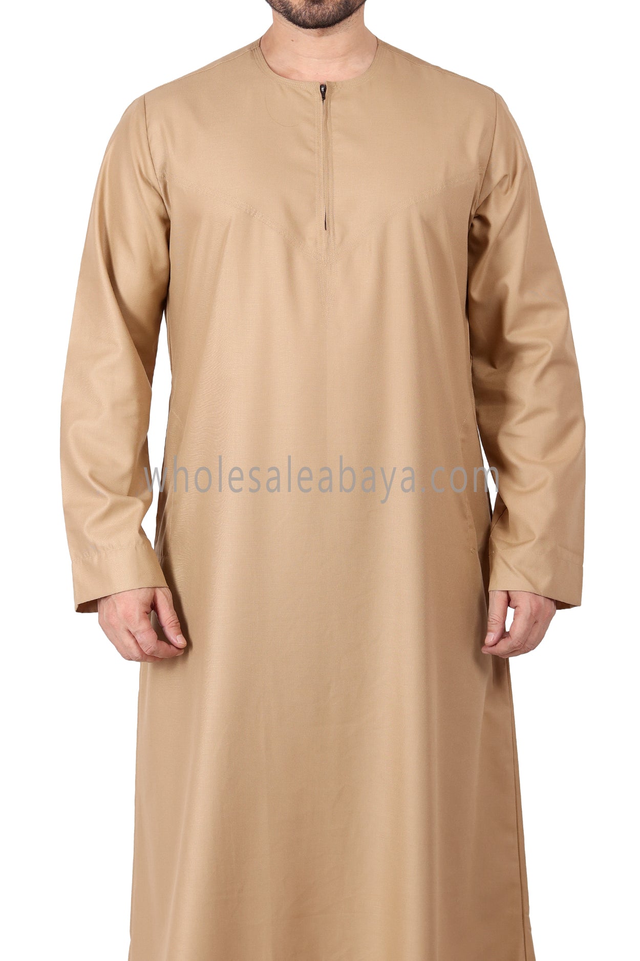 Men's Classic Plain Omani Thoube With Front Zip Gold