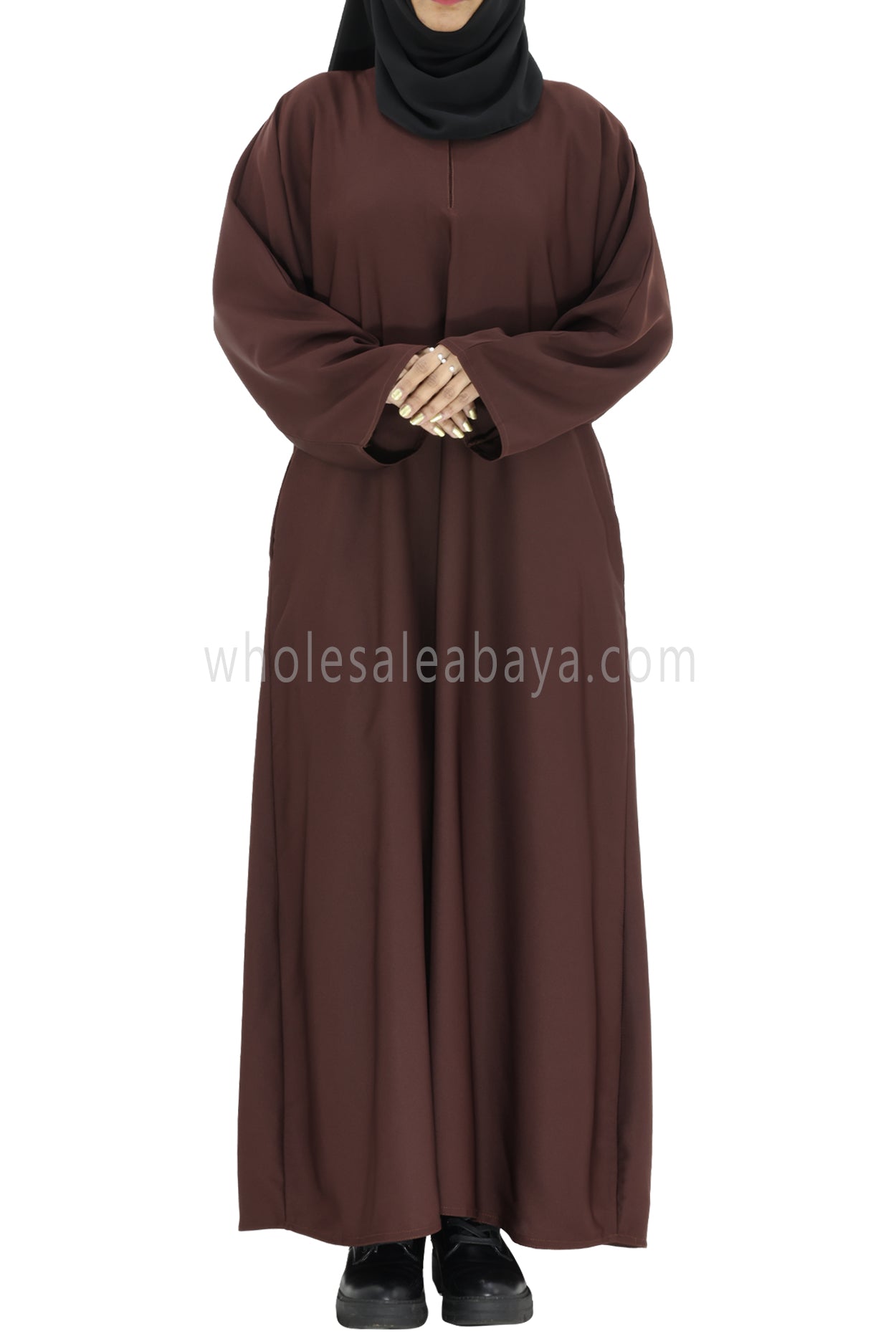 Plain Closed Abaya With  A-Line Straight Cut Chocolate Brown