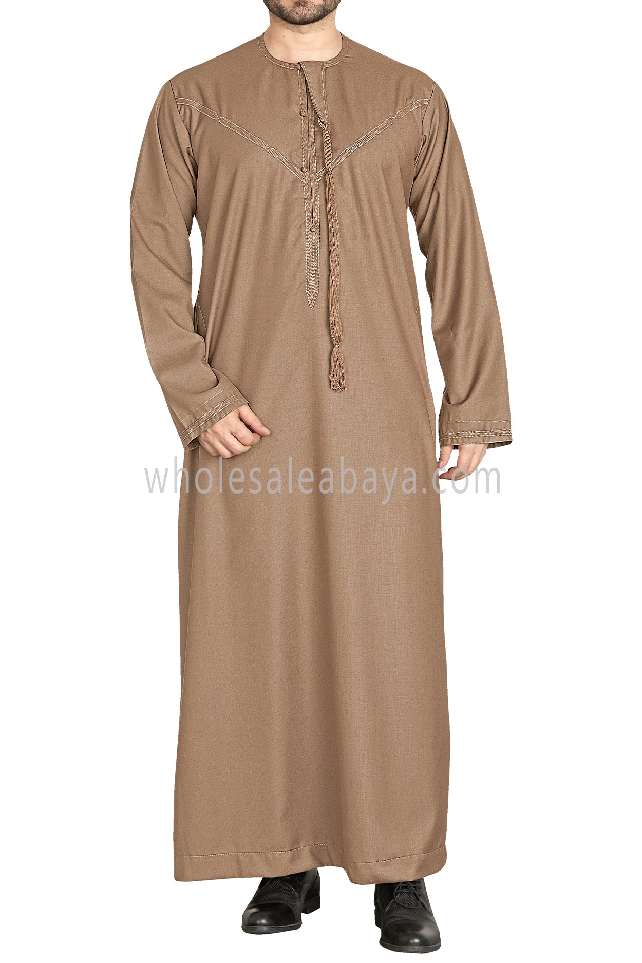 Men's Premium Emirati Thoube  With Buttons & Tassel Sand Brown