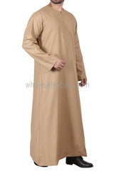 Men's Classic Plain Omani Thoube With Front Zip Gold