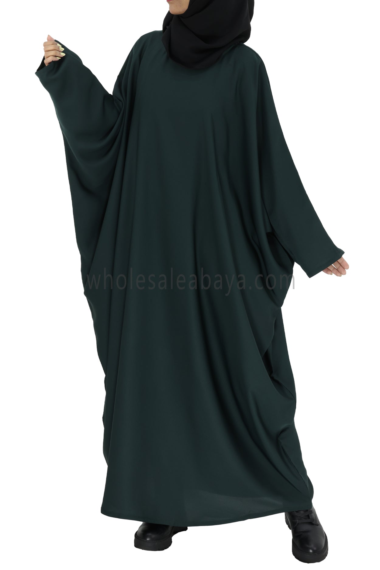 Plain Closed Butterfly Abaya With Inner Belt Emerald Green Colour