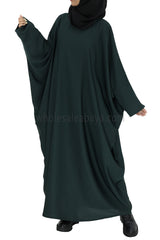 Plain Closed Butterfly Abaya With Inner Belt Emerald Green
