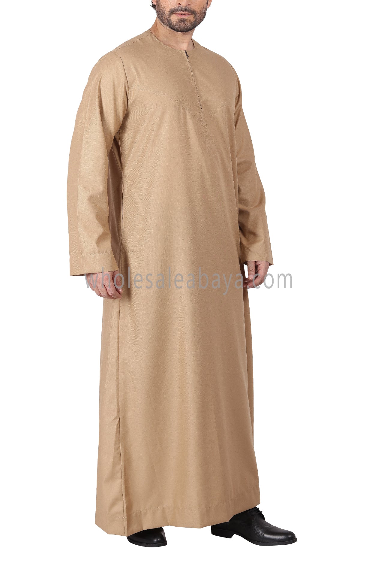 Men's Classic Plain Omani Thoube With Front Zip Gold