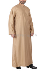 Men's Classic Plain Omani Thoube With Front Zip Gold