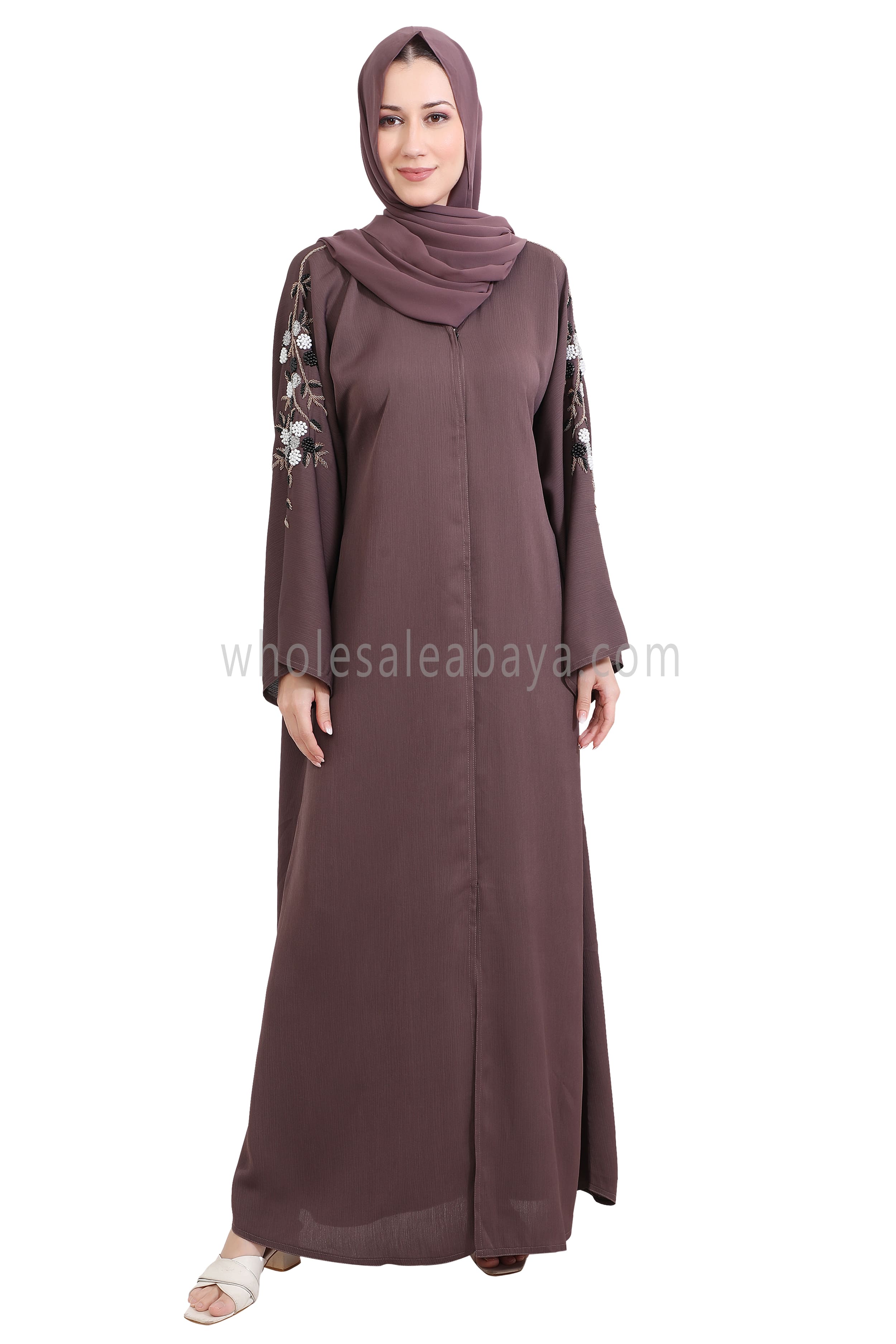 Open Abaya Style With Floral and Leaf Handwork