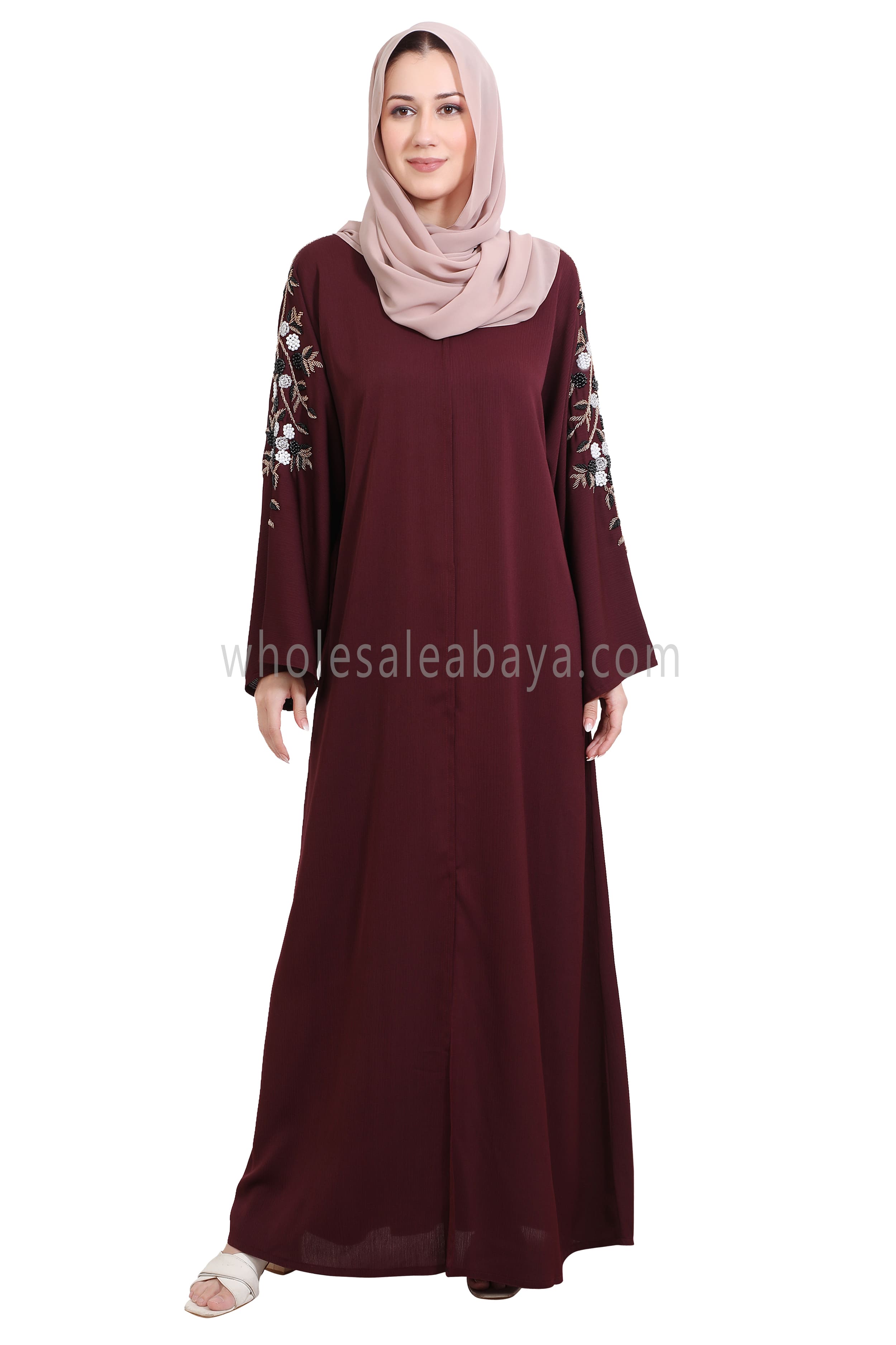 Open Abaya Style With Floral and Leaf Handwork