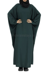 Plain Closed Butterfly Abaya With Inner Belt Emerald Green