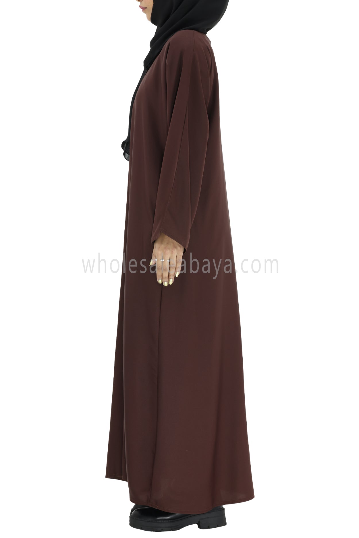 Plain Closed Abaya With  A-Line Straight Cut Chocolate Brown Colour