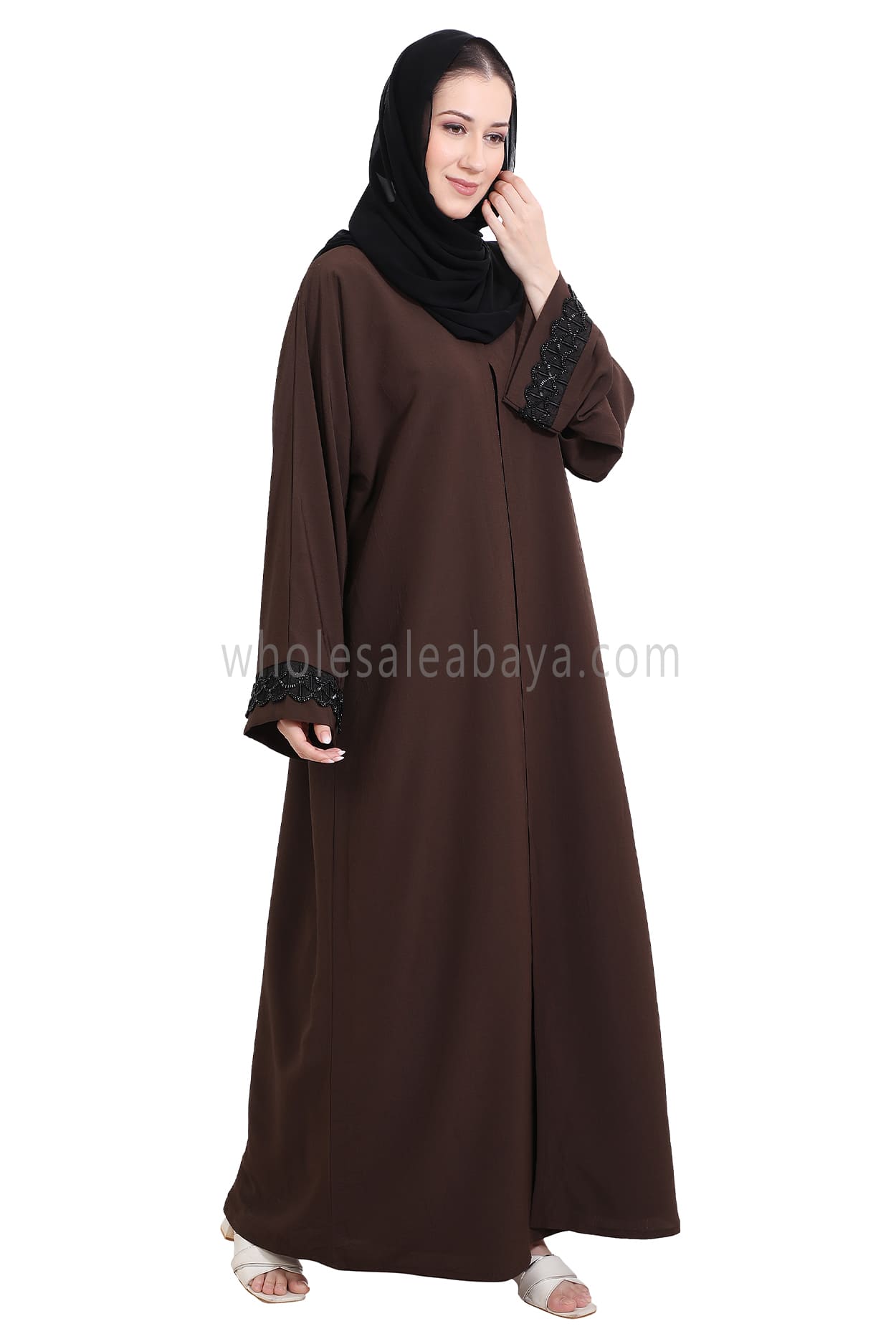 Open Abaya With Embellished Lace on the Sleeves