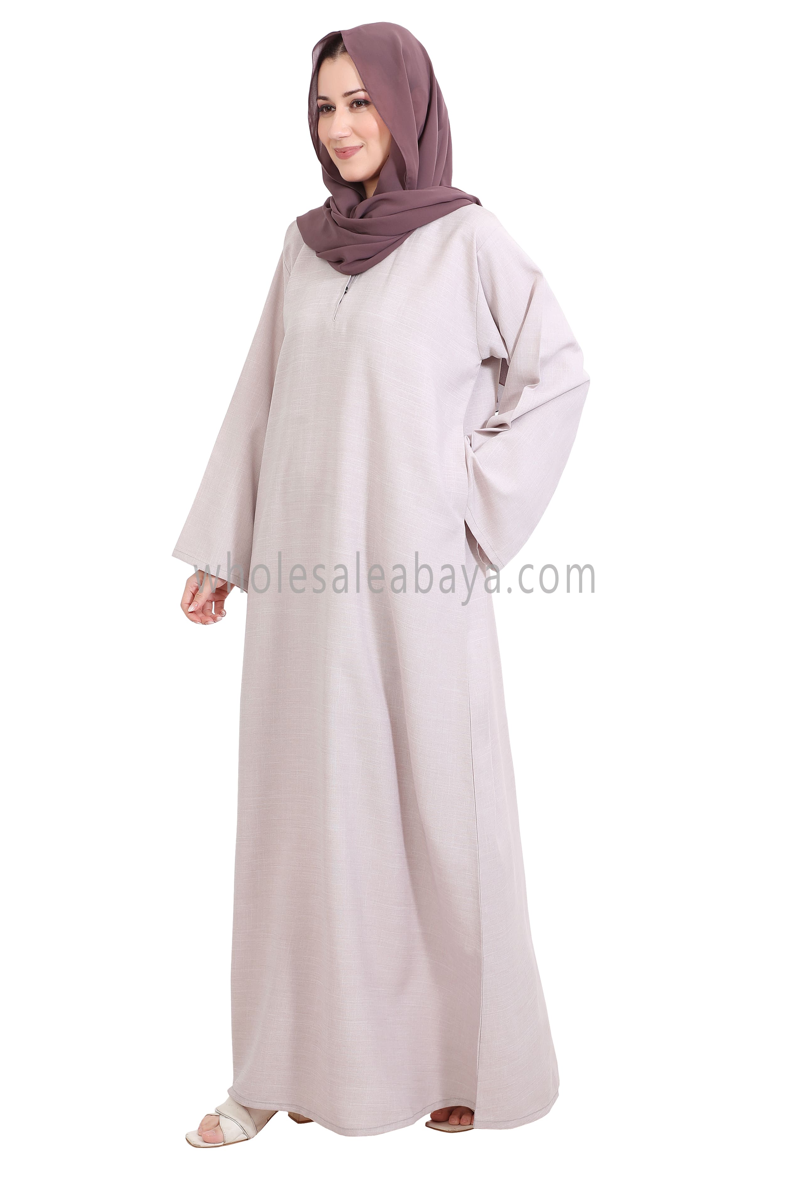 Melange Linen Closed Abaya With Wide Sleeves