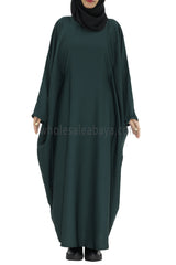 Plain Closed Butterfly Abaya With Inner Belt Emerald Green