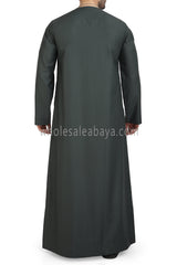 Men's Classic Plain Omani Thoube With Front Zip Khaki Green