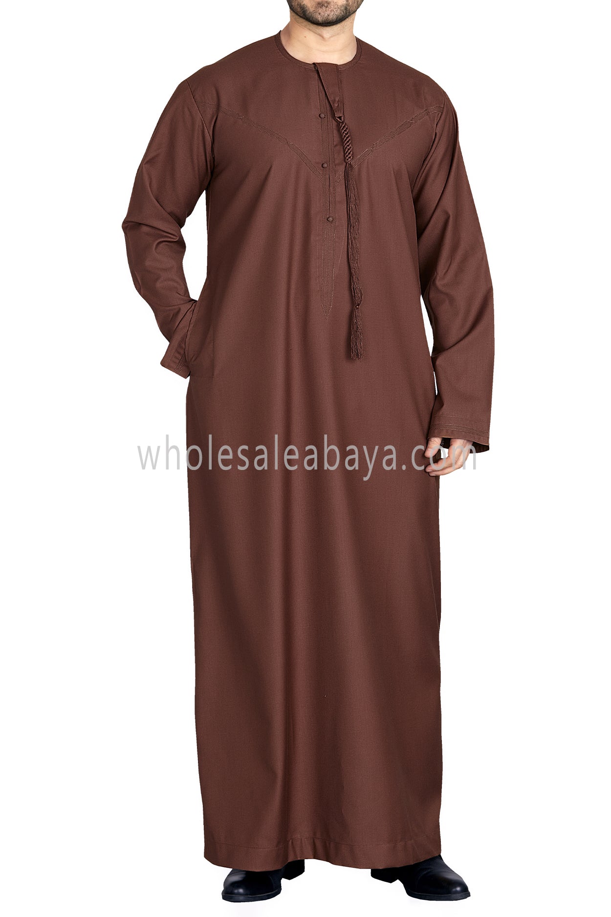 Men's Premium Emirati Thoube  With Buttons & Tassel Chestnut Brown