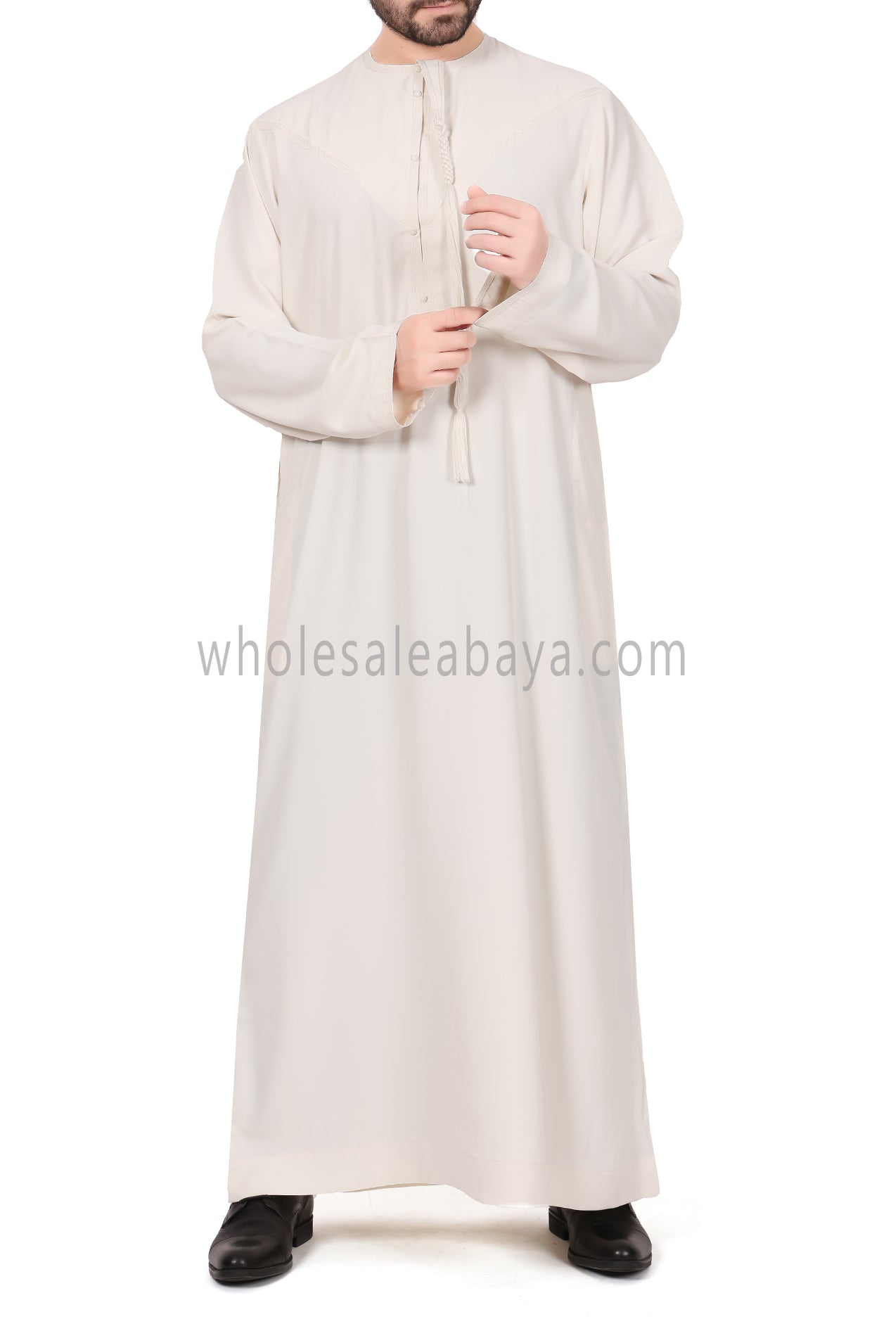 Men's Premium Emirati Thoube  With Buttons & Tassel Cream Colour