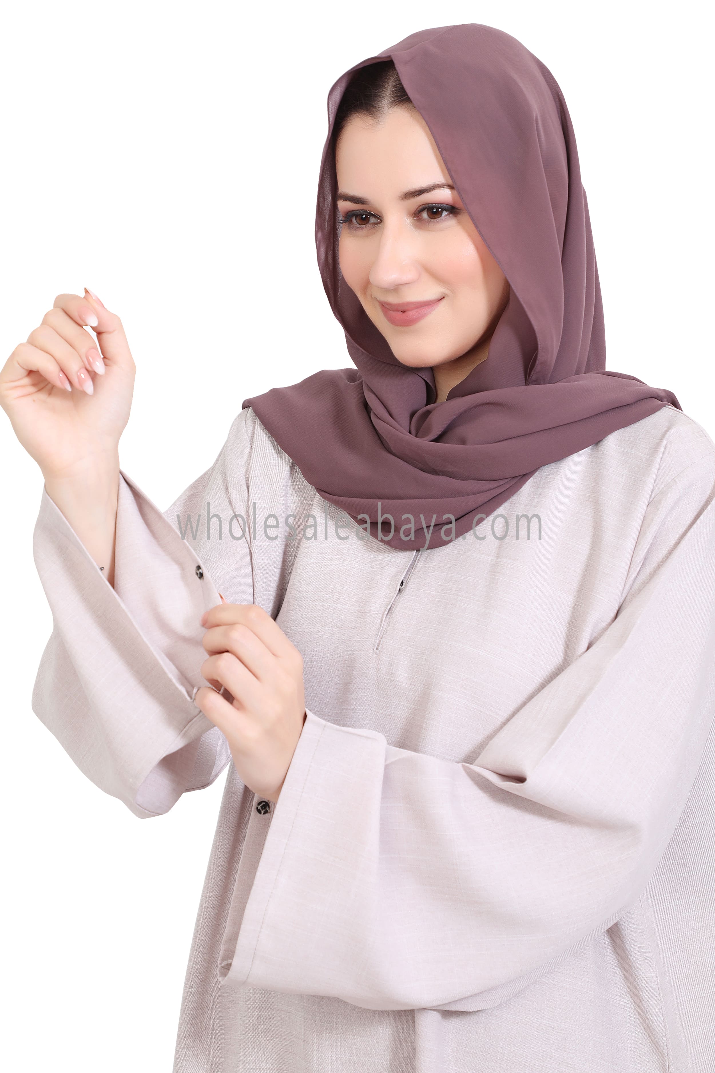 Melange Linen Closed Abaya With Wide Sleeves