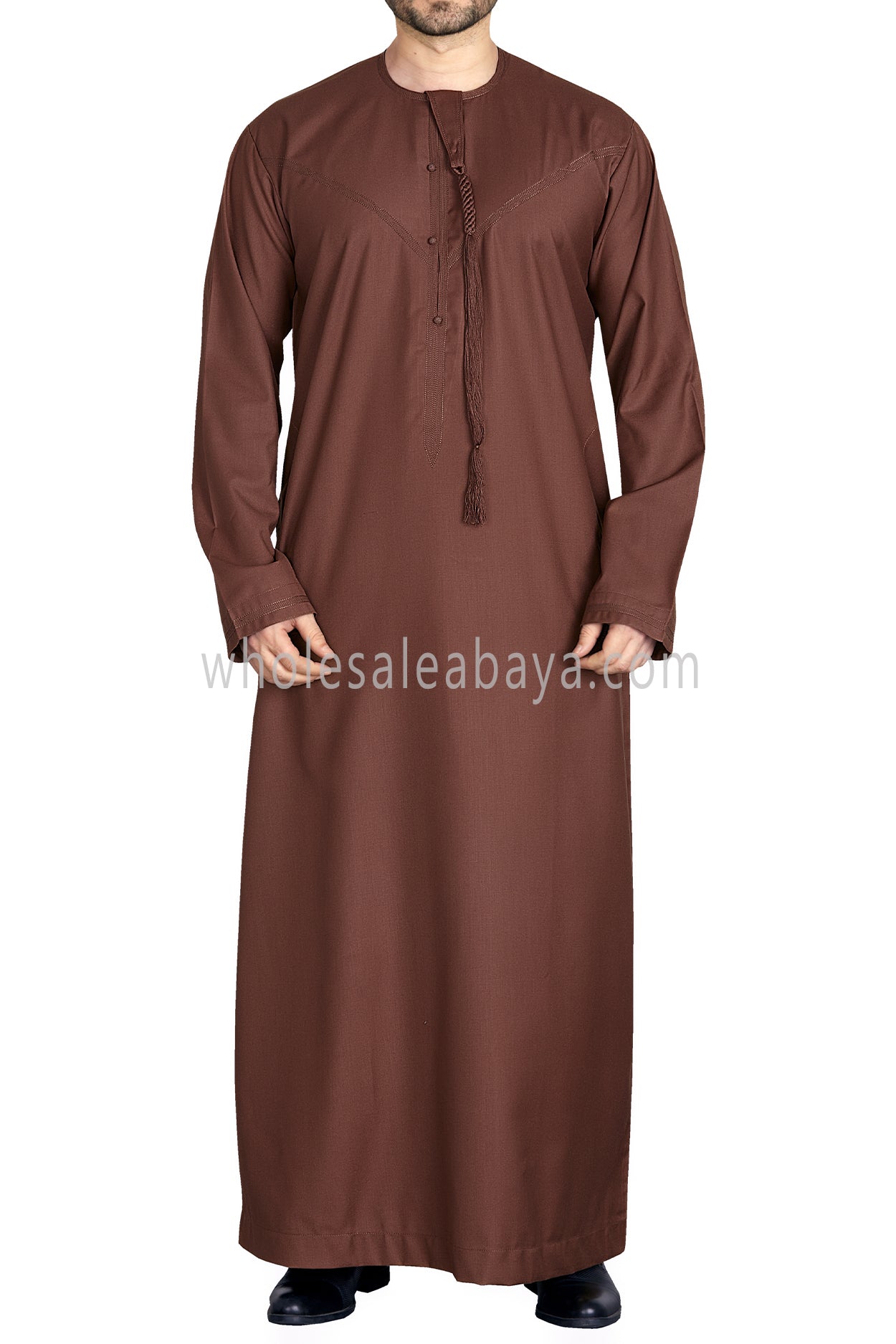 Men's Premium Emirati Thoube  With Buttons & Tassel Chestnut Brown