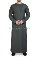 Men's Classic Plain Omani Thoube With Front Zip Khaki Green