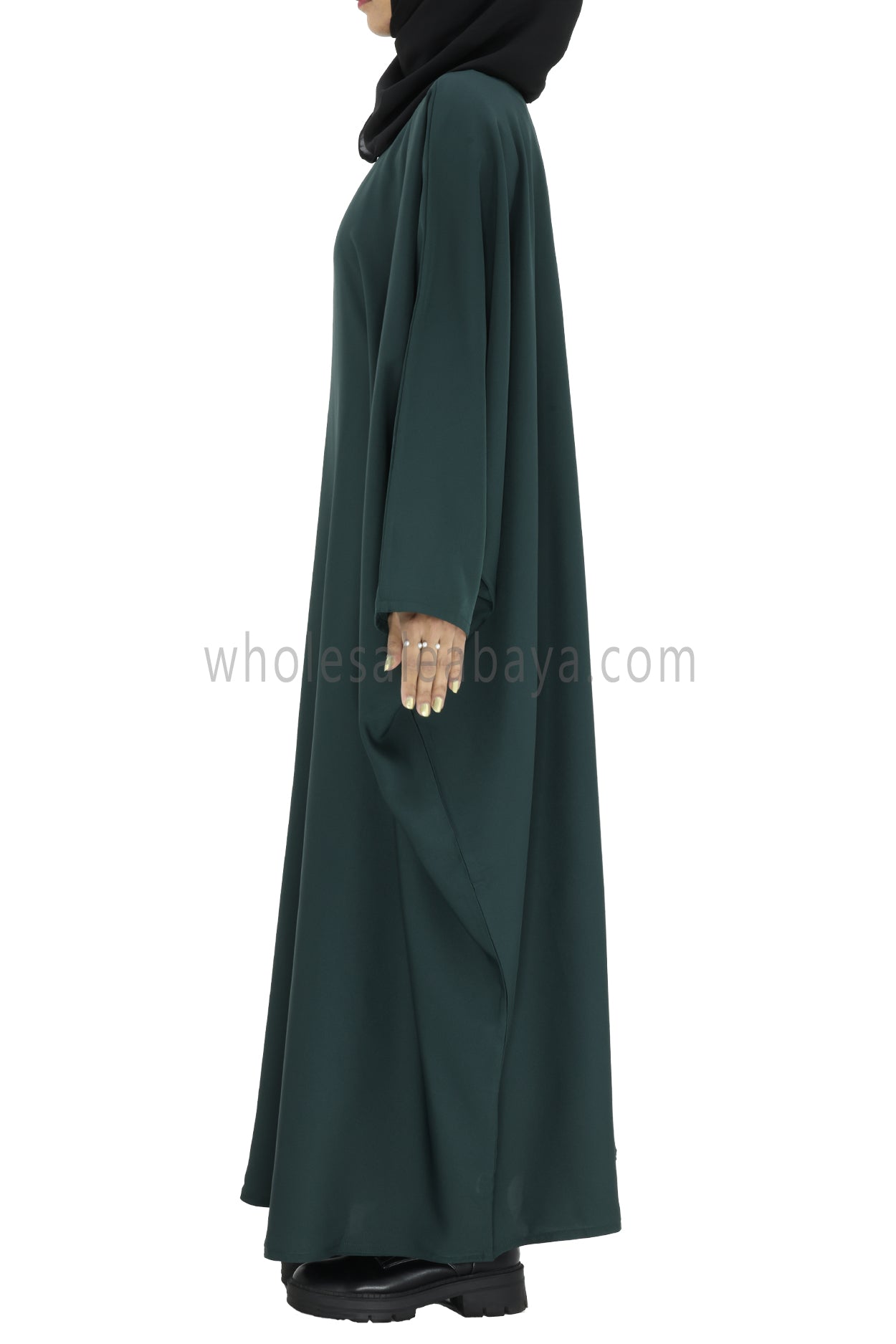 Plain Closed Butterfly Abaya With Inner Belt Emerald Green Colour