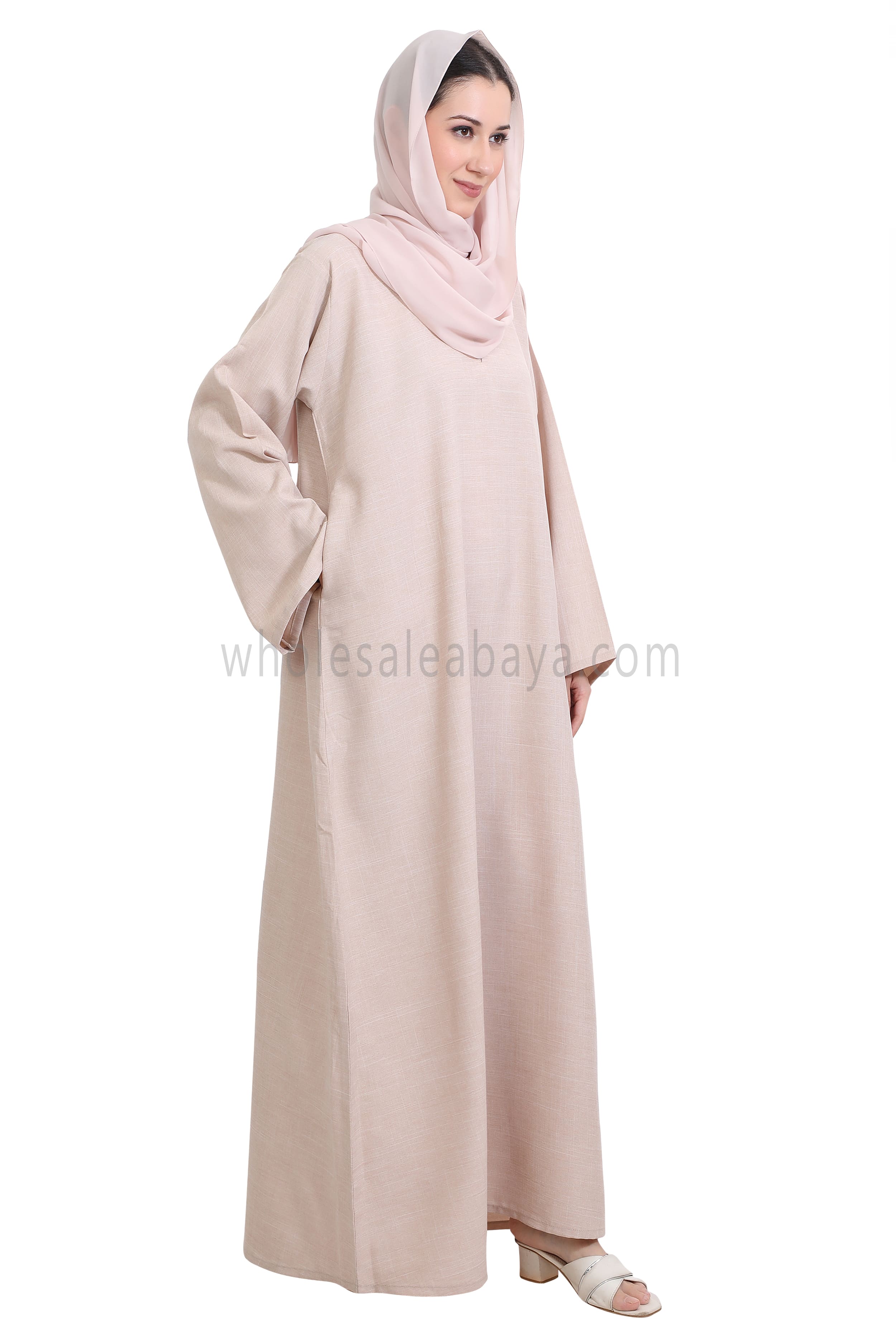 Melange Linen Closed Abaya With Wide Sleeves