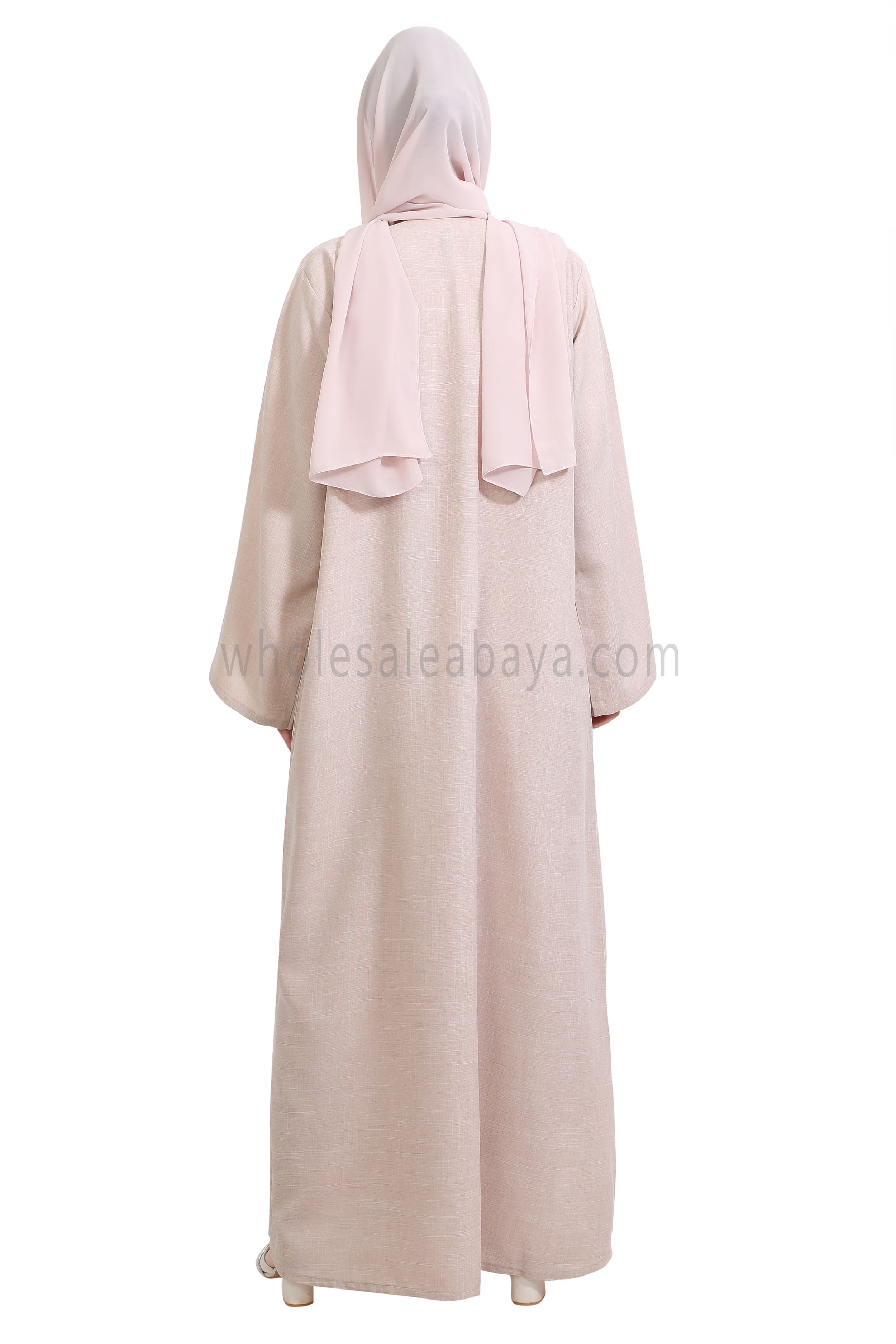 Melange Linen Closed Abaya With Wide Sleeves