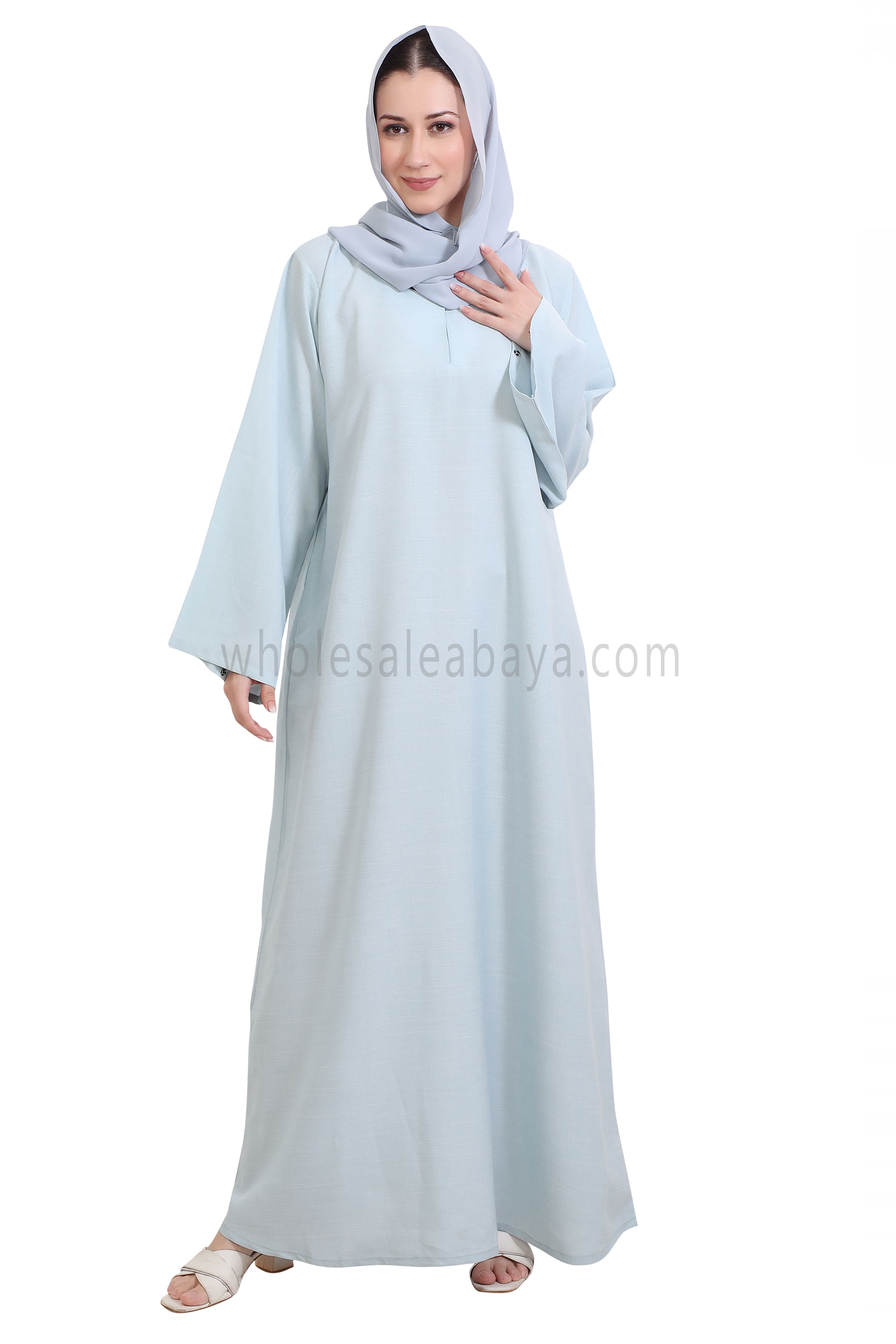 Melange Linen Closed Abaya With Wide Sleeves