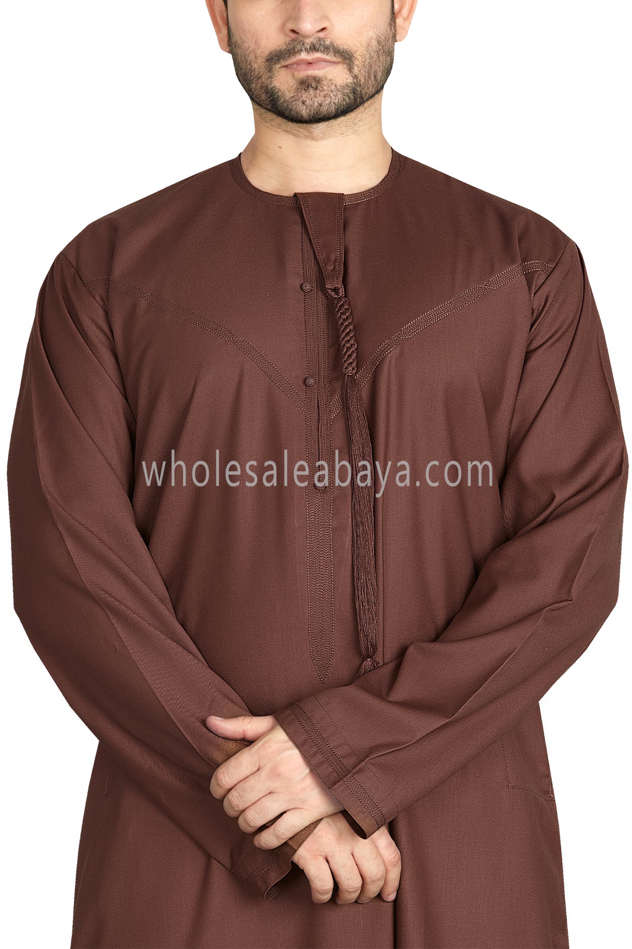 Men's Premium Emirati Thoube  With Buttons & Tassel Chestnut Brown