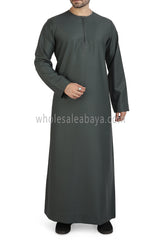 Men's Classic Plain Omani Thoube With Front Zip Khaki Green