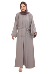 Front Open Nida Abaya With Buttons Light Grey 30051