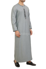 Men's Embroidered Omani Thoube With Tassel 90074 Light Grey