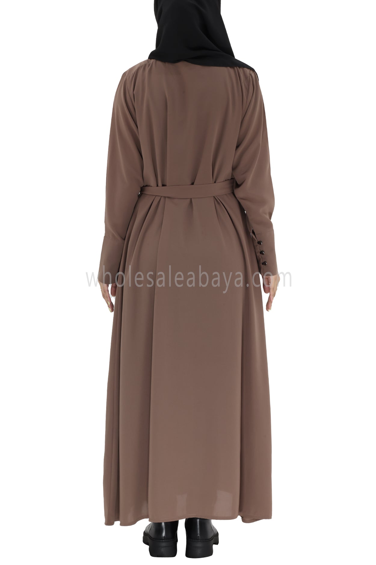 2 In One Front Open Abaya With Inner Slip Taupe Brown