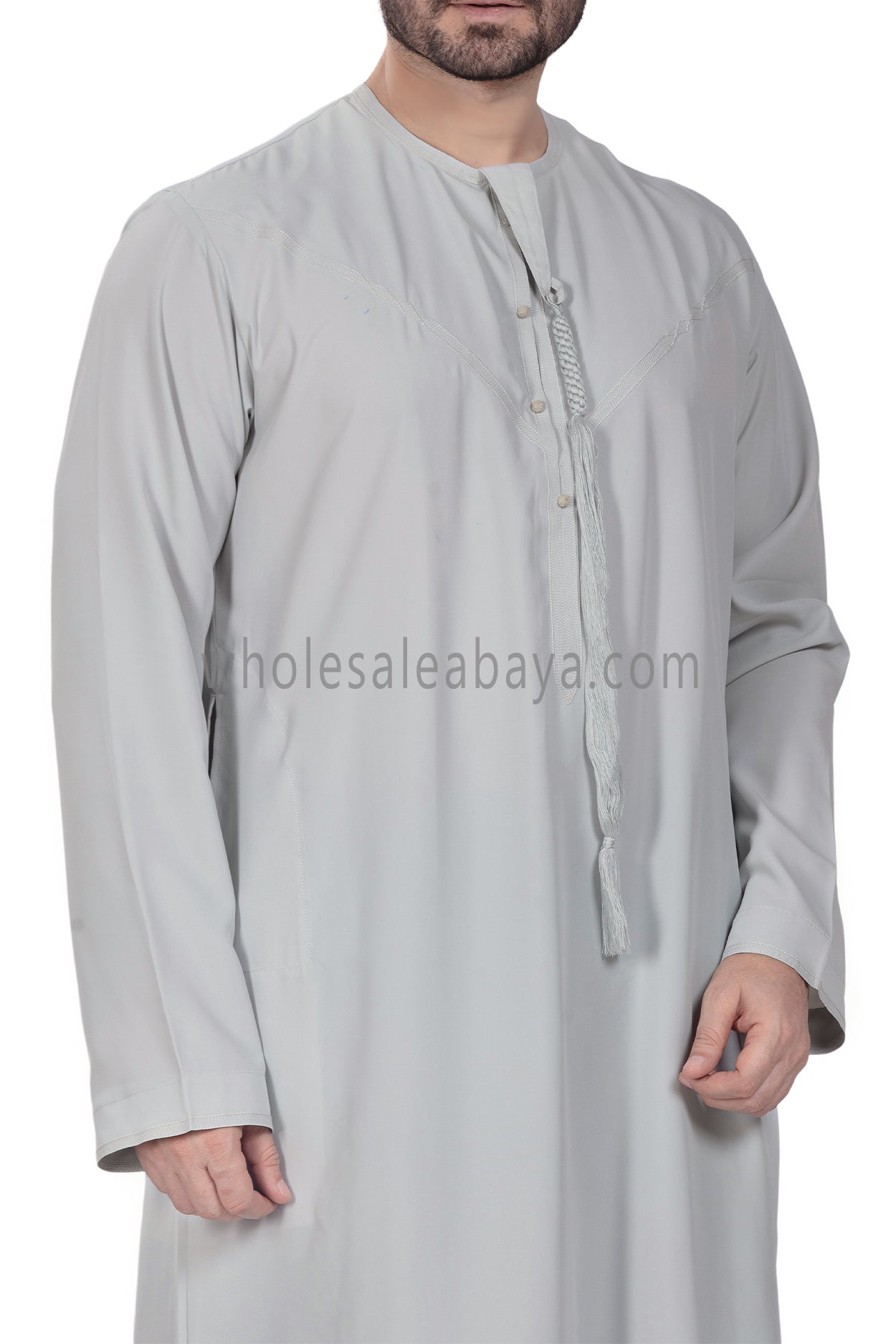 Men's Premium Emirati Thoube  With Buttons & Tassel Dove Grey
