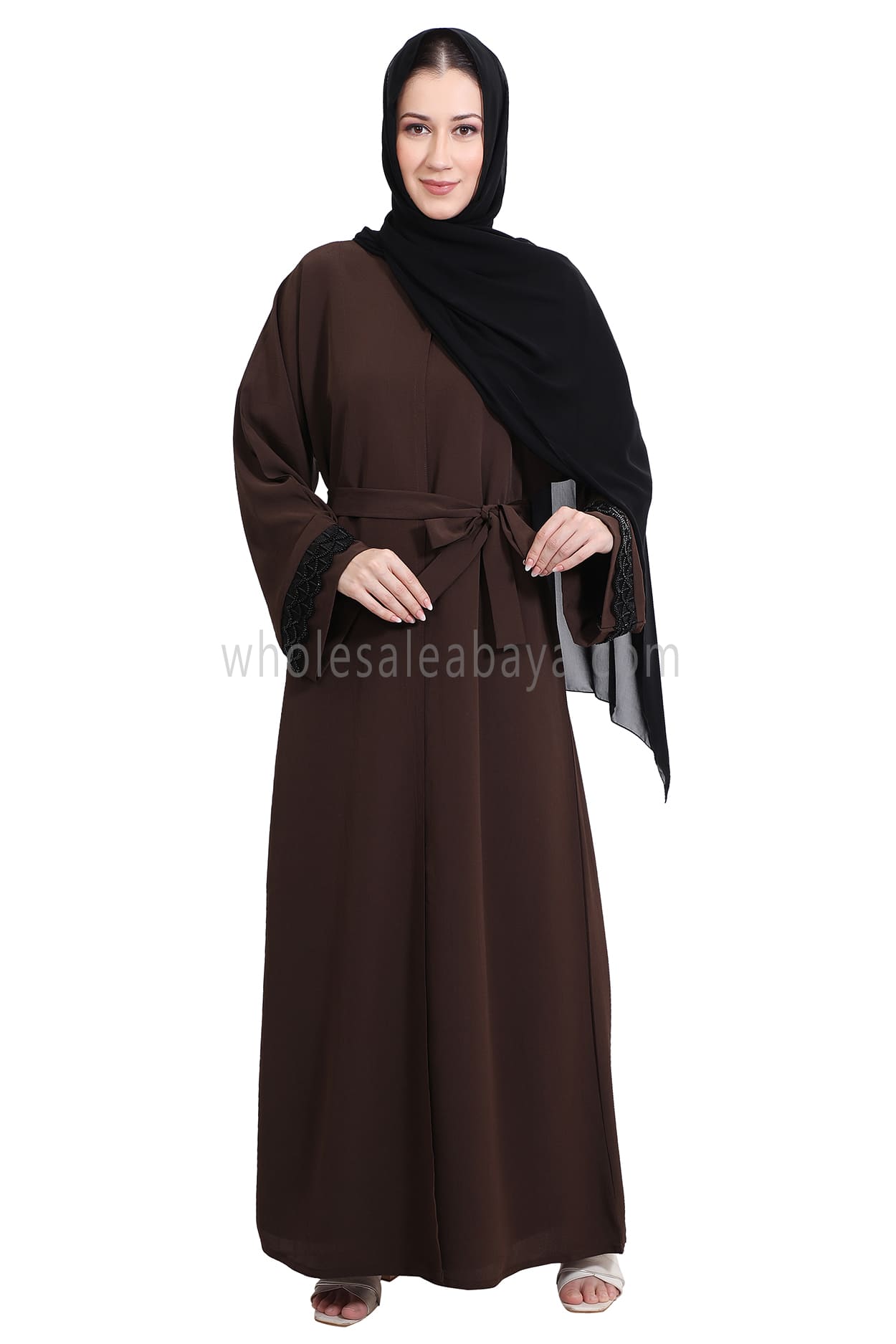 Open Abaya With Embellished Lace on the Sleeves