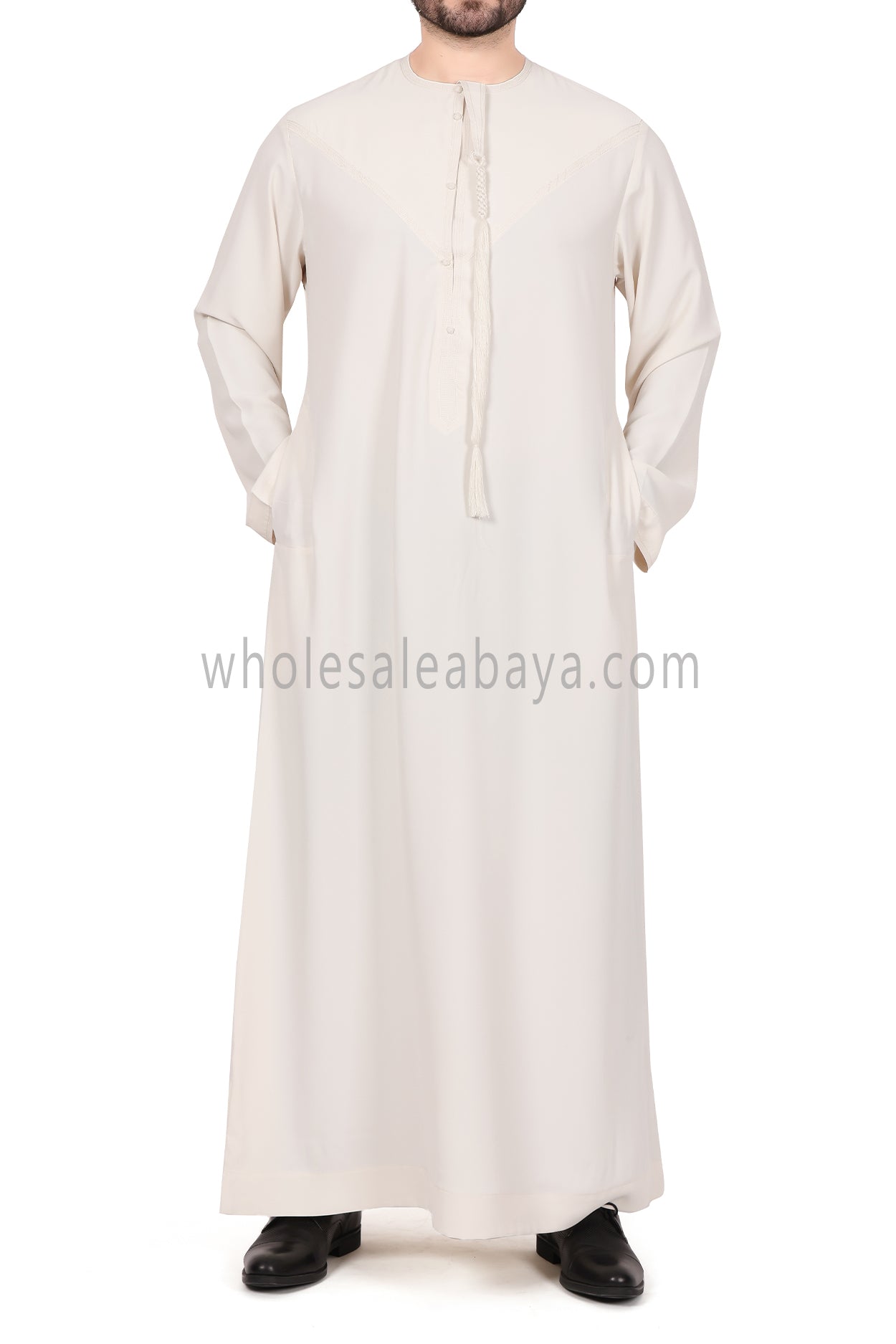 Men's Premium Emirati Thoube  With Buttons & Tassel Cream Colour
