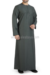 Men's Classic Plain Omani Thoube With Front Zip Khaki Green