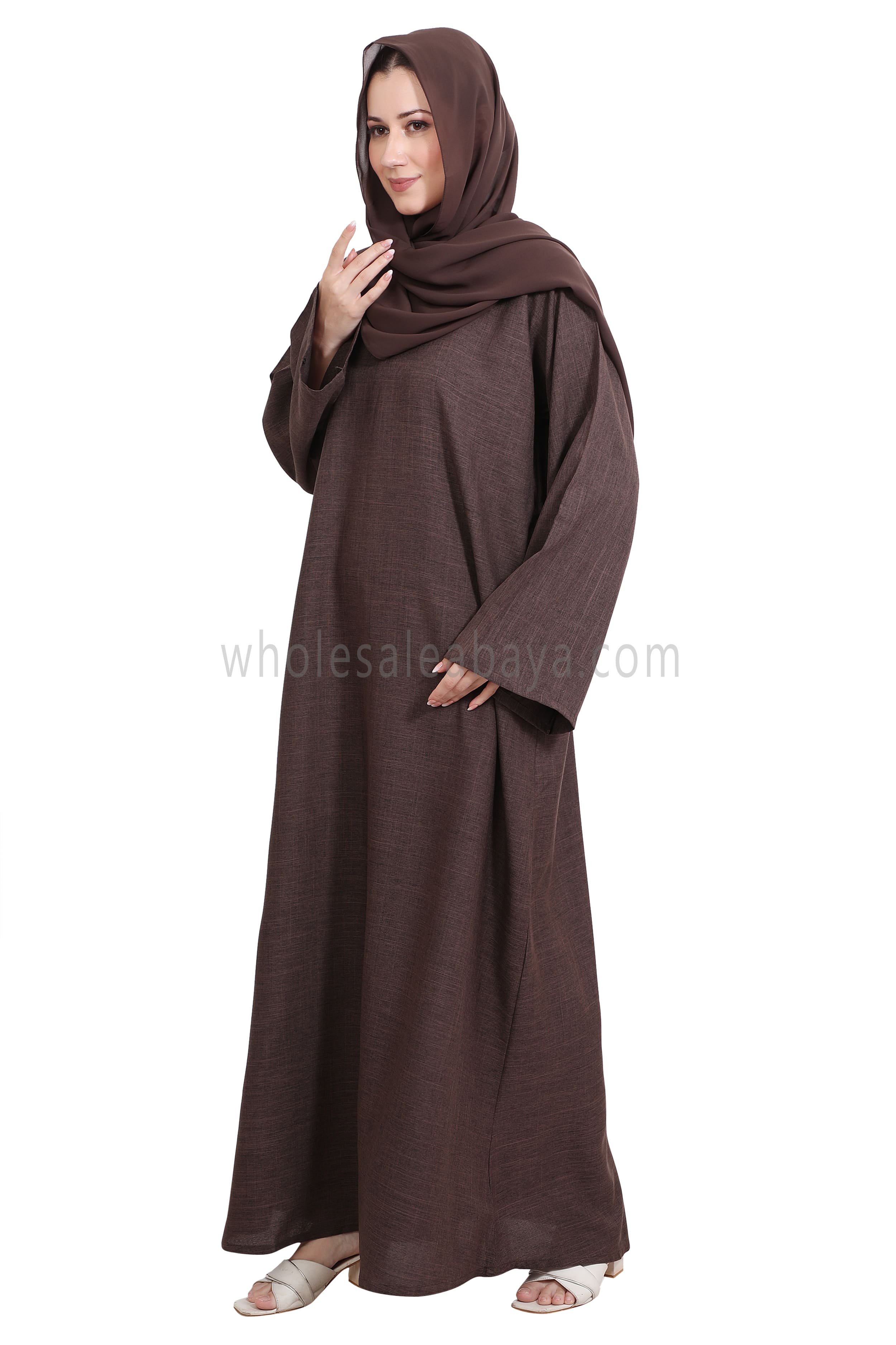 Melange Linen Closed Abaya With Wide Sleeves