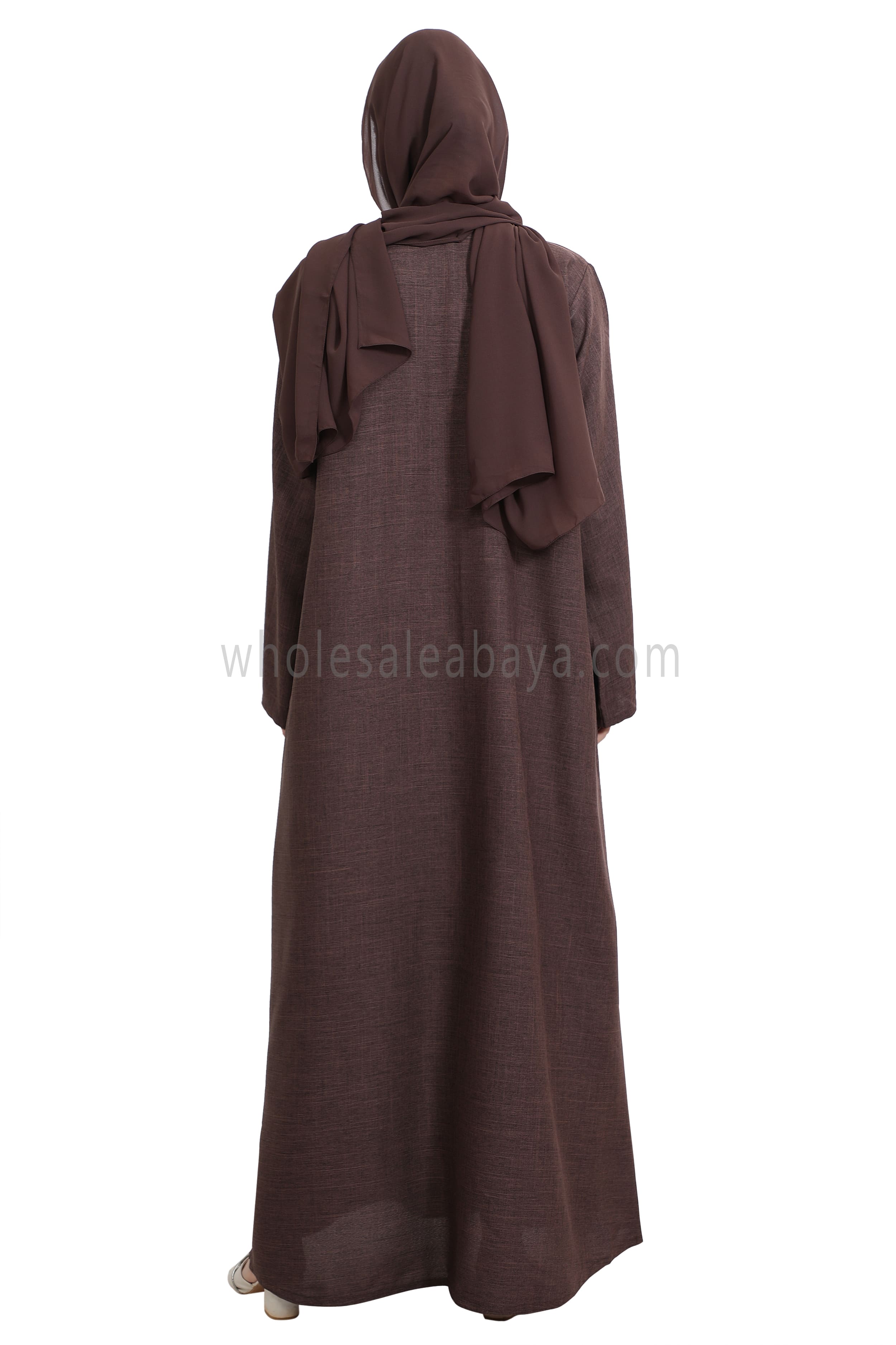 Melange Linen Closed Abaya With Wide Sleeves