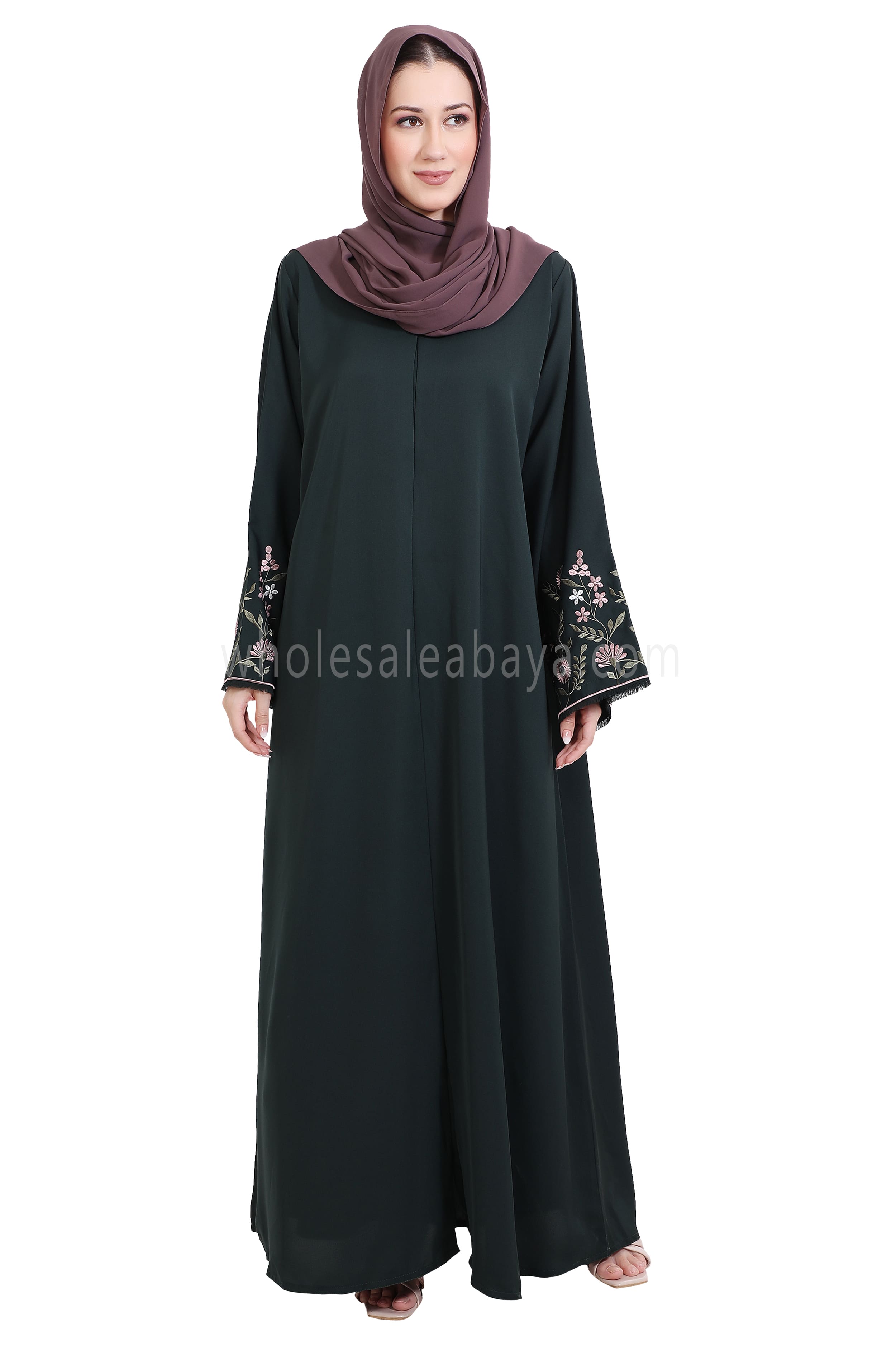 Nida Open Abaya With Embroidered Sleeves