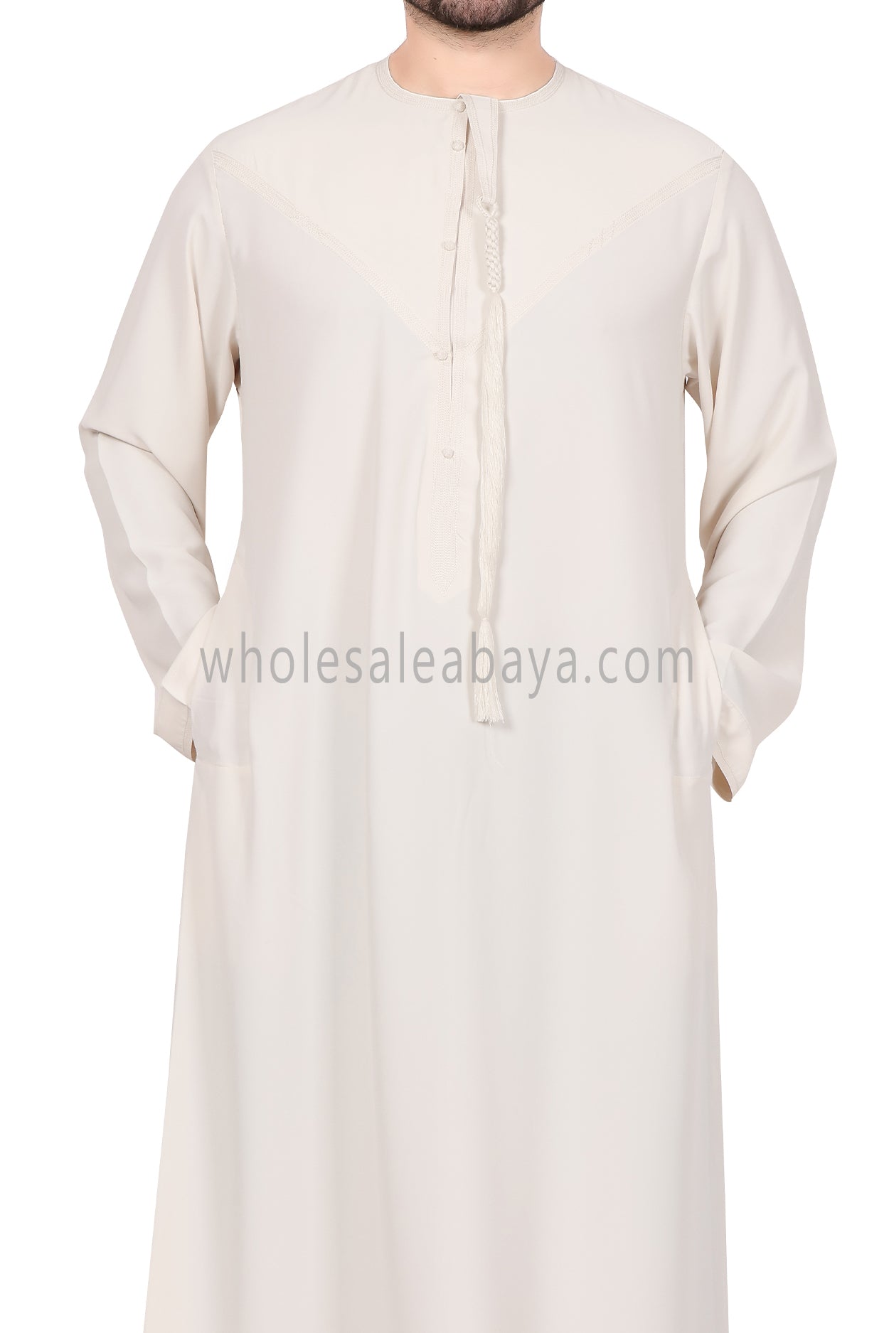 Men's Premium Emirati Thoube  With Buttons & Tassel Cream Colour