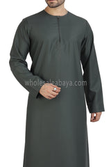 Men's Classic Plain Omani Thoube With Front Zip Khaki Green