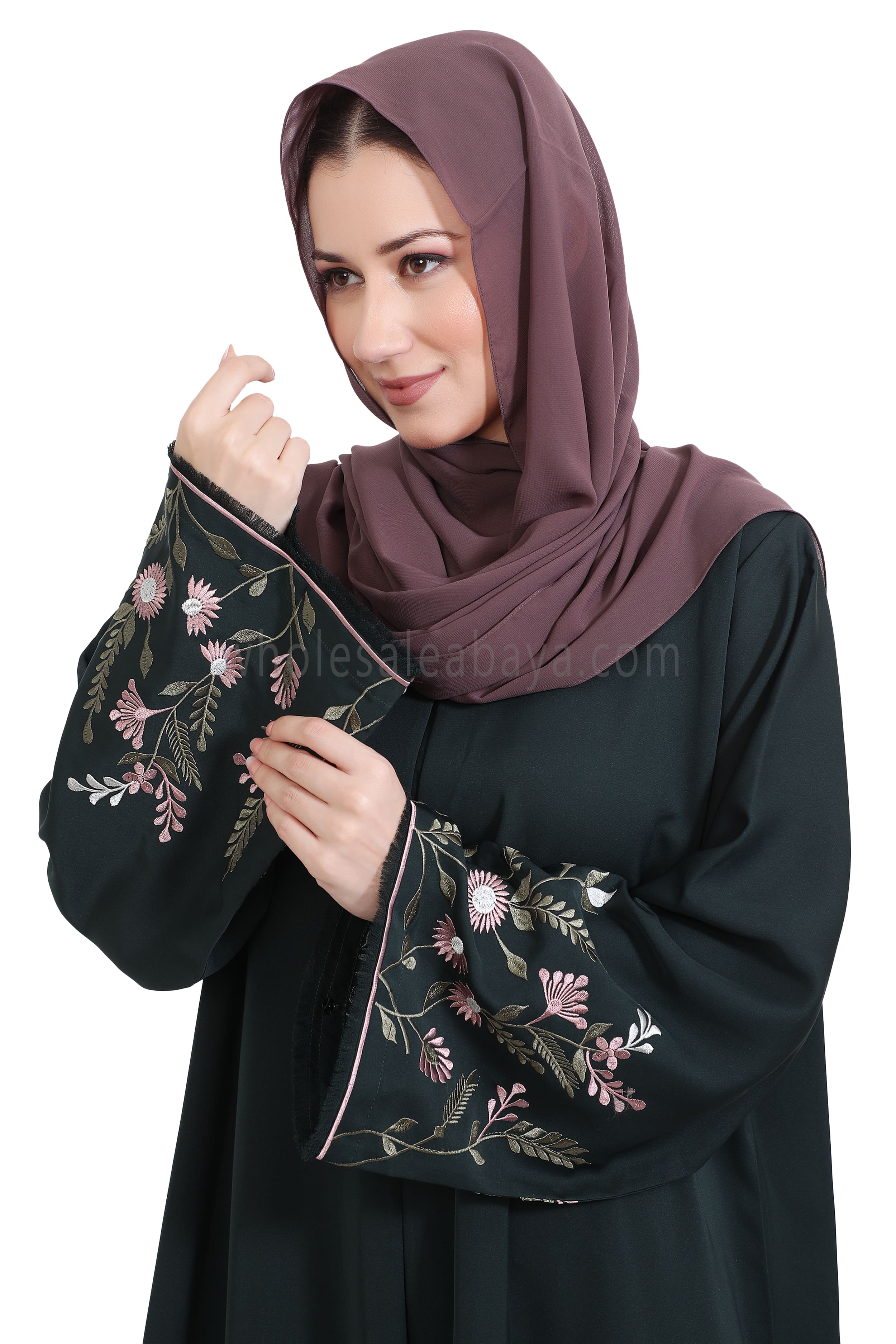 Nida Open Abaya With Embroidered Sleeves